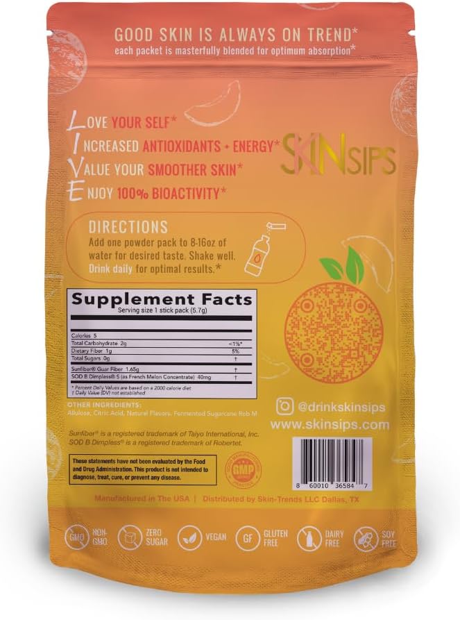 Skin Health & Energy Boost Drink Mix- Sugar Free, SOD B (TM), Antioxidants from French Melon Concentrate, On The Go Stick Packs, Mango, 10 Pack