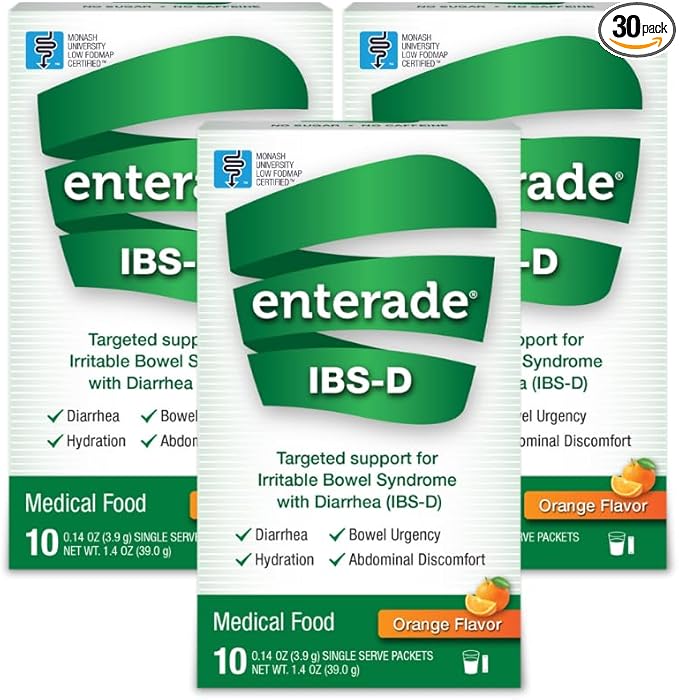 enterade IBS-D Powder Packets for IBS Relief of Symptoms from Irritable Bowel Syndrome with Diarrhea (IBS-D), Orange, 30 Single-Serving Powder Packets