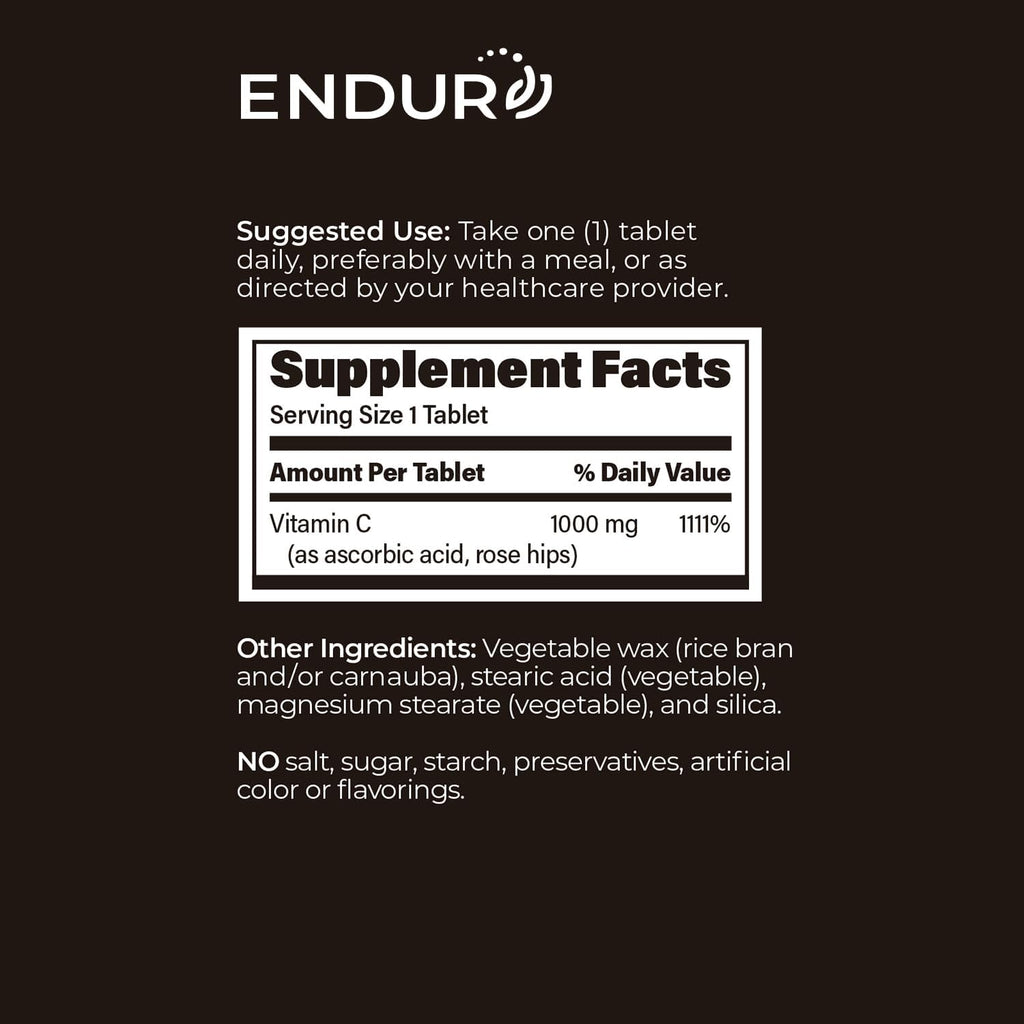 ENDUR-C®, Time Release Vitamin C Supplement Tablets For Optimal Absorption, Ascorbic Acid & Vitamin C with Rose Hips, 1000mg, 150 Tablets
