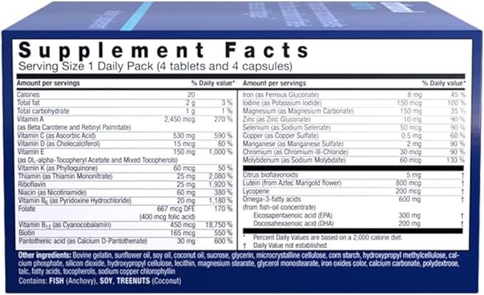 Orthomol Vital M Tablet Packets, Men's Multivitamin, 30-Day Supply, Vitamins A, B, C, D, E, K, Iodine, Omega-3…