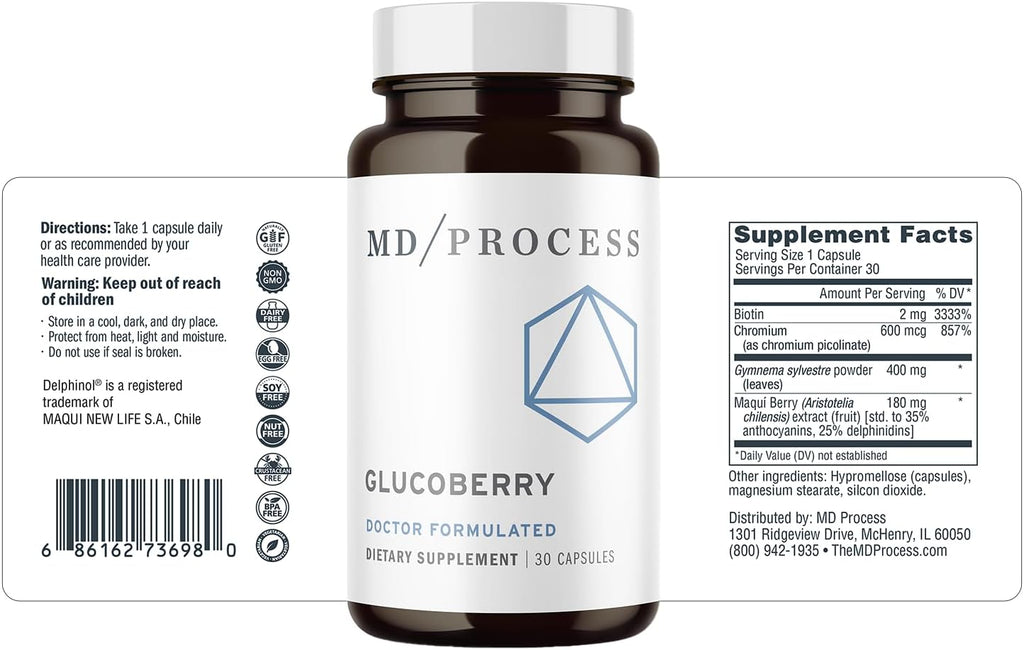 GlucoBerry Maqui Berry Extract with Chromium Picolinate for Blood Health Support - with Biotin and Gymnema Sylvestre - Doctor Formulated - 30 Capsules, 3 Pack