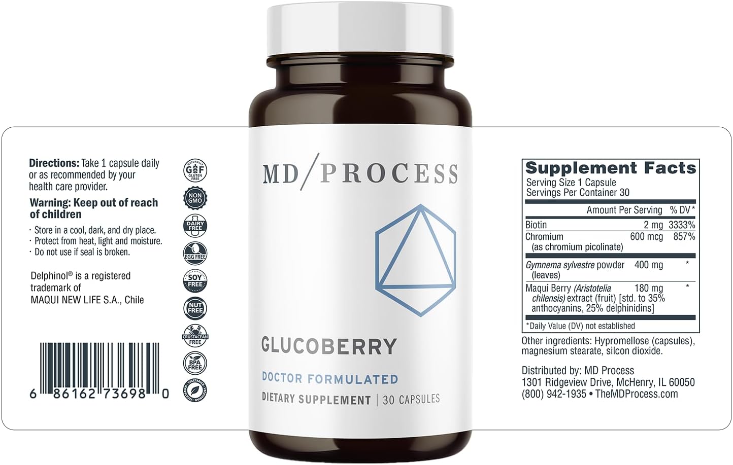 GlucoBerry Maqui Berry Extract with Chromium Picolinate for Blood Health Support - with Biotin and Gymnema Sylvestre - Doctor Formulated - 30 Capsules, 3 Pack