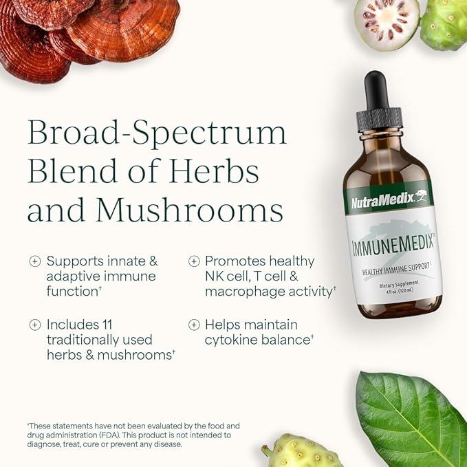 NutraMedix ImmuneMedix - Seasonal Immunity Supplement with 11 Plant & Mushroom Extracts - Broad-Spectrum Herbal Formula - Bioavailable Immune Support Supplement - Aid Innate & Adaptive Immunity (4 oz)
