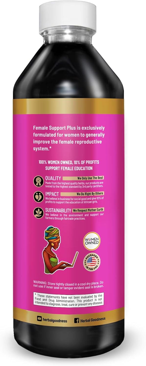 Herbal Goodness Female Support 12 fl. oz – Organic Herbal Supplement for Hormonal Balance, PMS, Menopause Relief, Gut & Reproductive Health – Maca, Vitex, Ashwagandha, Raspberry Leaf