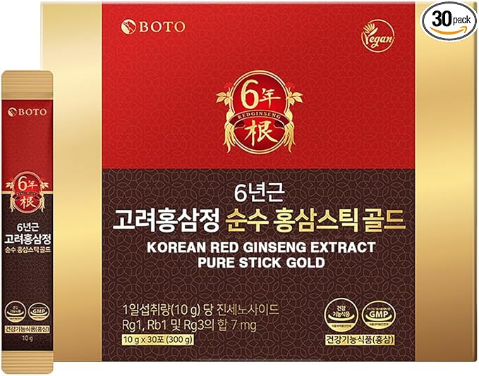 BOTO 6 Year Korean Red Ginseng Extract Pure Stick Gold | Premium Korean Ginseng Supplement for Daily Vitality | 30 Sachet