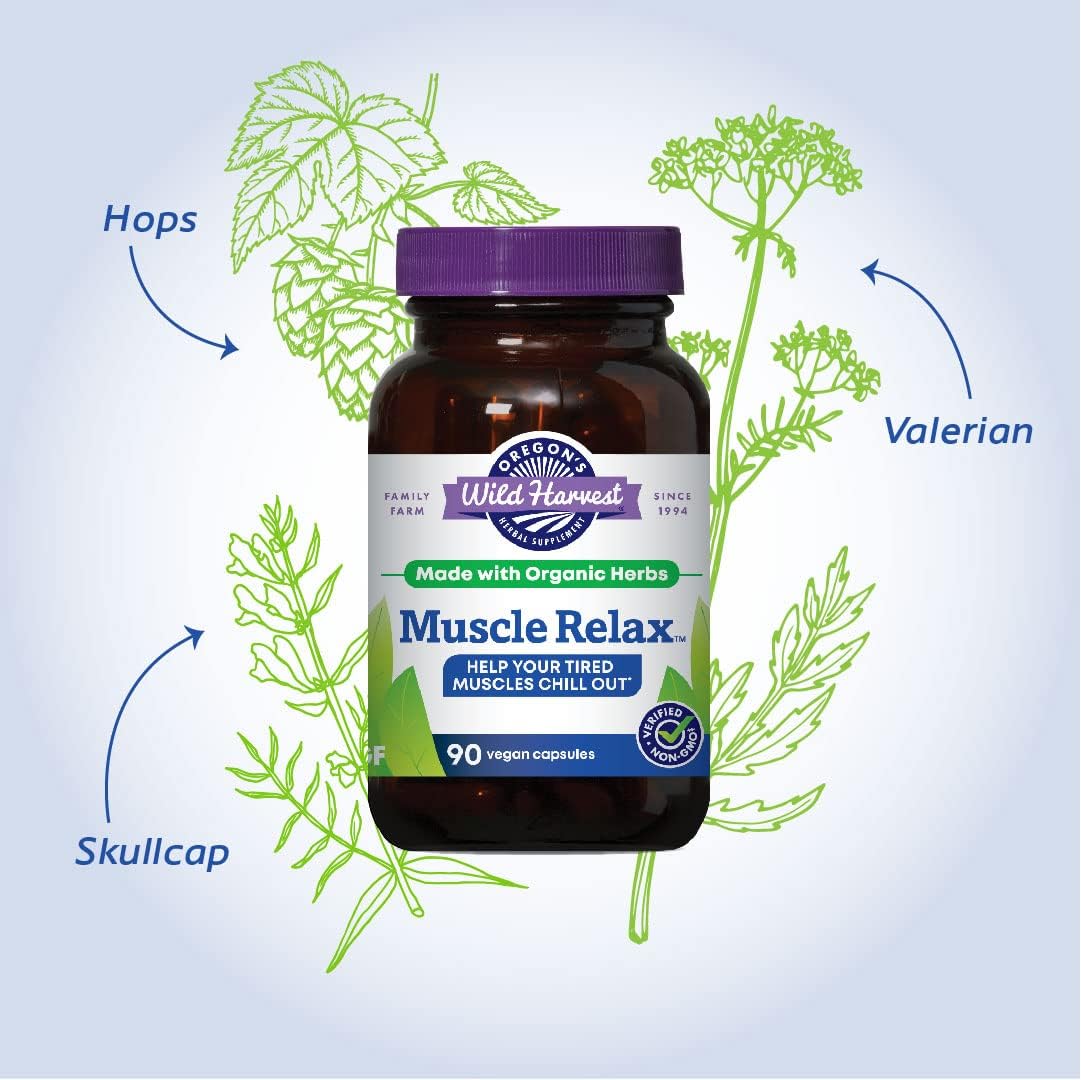 Oregon's Wild Harvest Muscle Relax Organic Herbal Supplement Vegan Capsules with Valerian, Hops and Skullcap