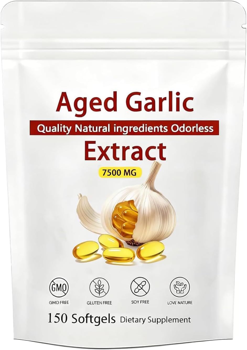 Aged Garlic Extract - 7500mg Odorless, Organic Garlic Extract Capsules, All-Natural, Non-GMO, 150 Softgels(1 PCS)