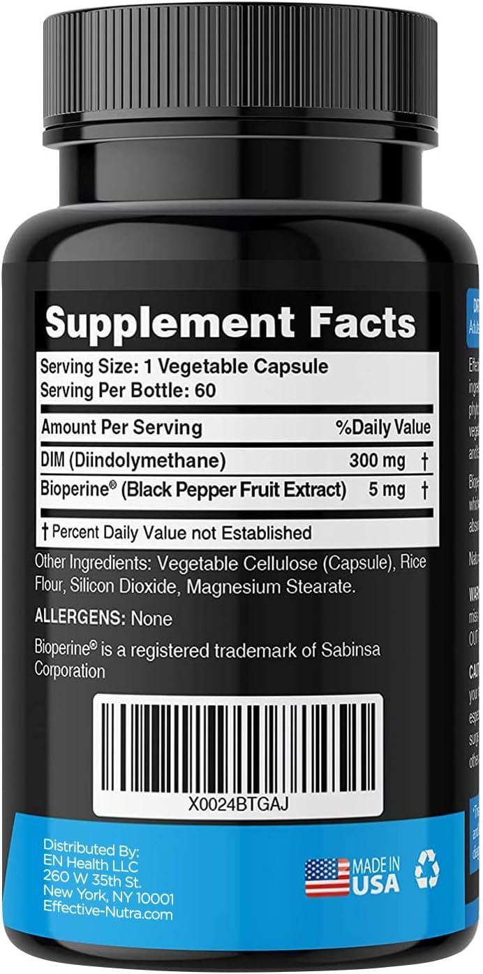 Dim Supplement 300mg Capsule - Extra Strength Diindolylmethane DIM + BioPerine - Estrogen Blocker for Men & Women - Estrogen Balance, Metabolism, Hormone, Menopause, Acne, PCOS