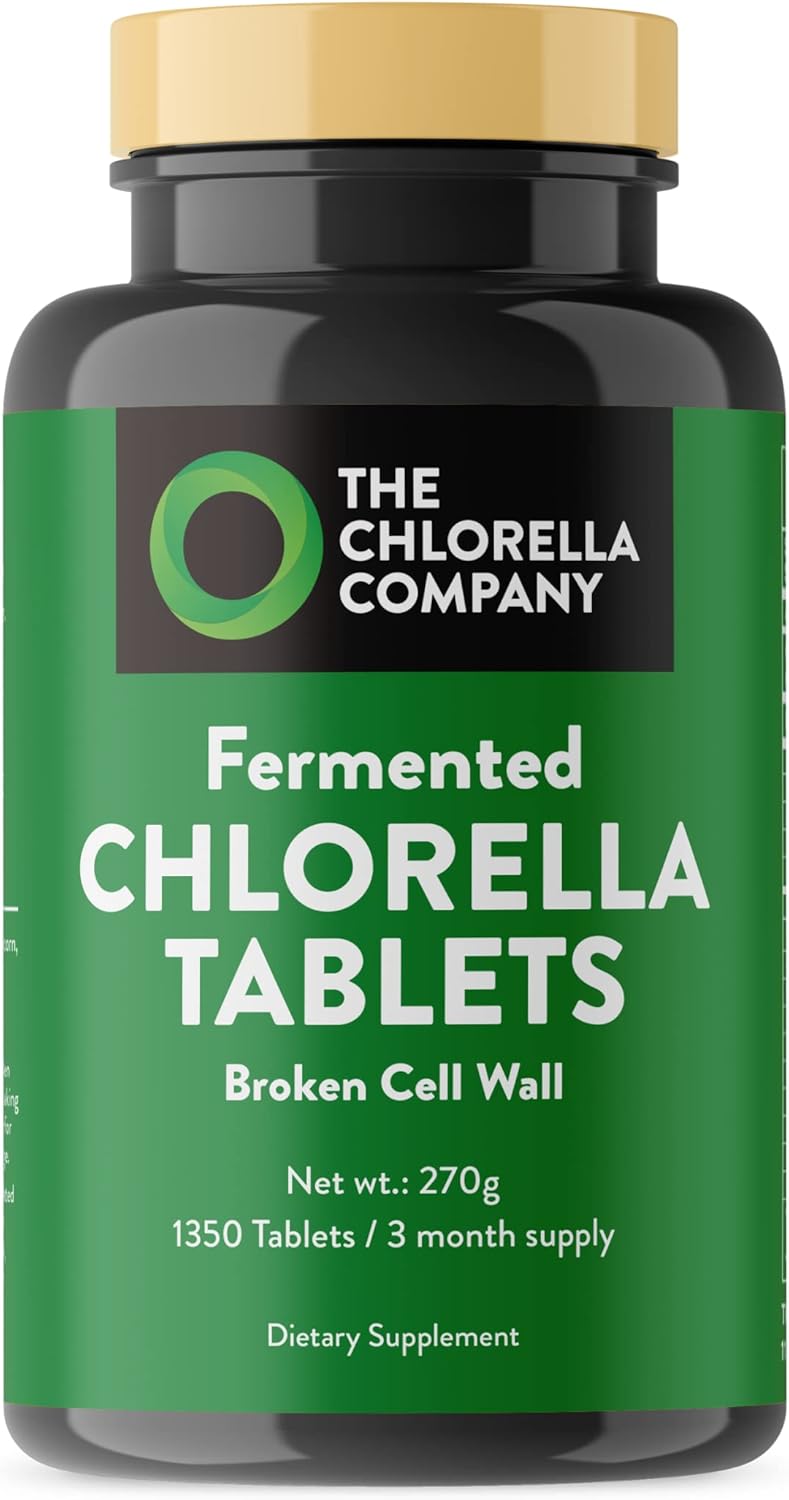Fermented Chlorella Tablets, Chlorophyll, Green Superfood, Algae Supplement, Heavy Metal Detox, Immune Support, Broken Cell Wall, 1350 Tablets, Non-GMO, Vegan