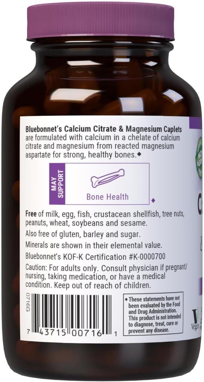BlueBonnet Calcium Citrate Plus Magnesium Caplets, 90 Count