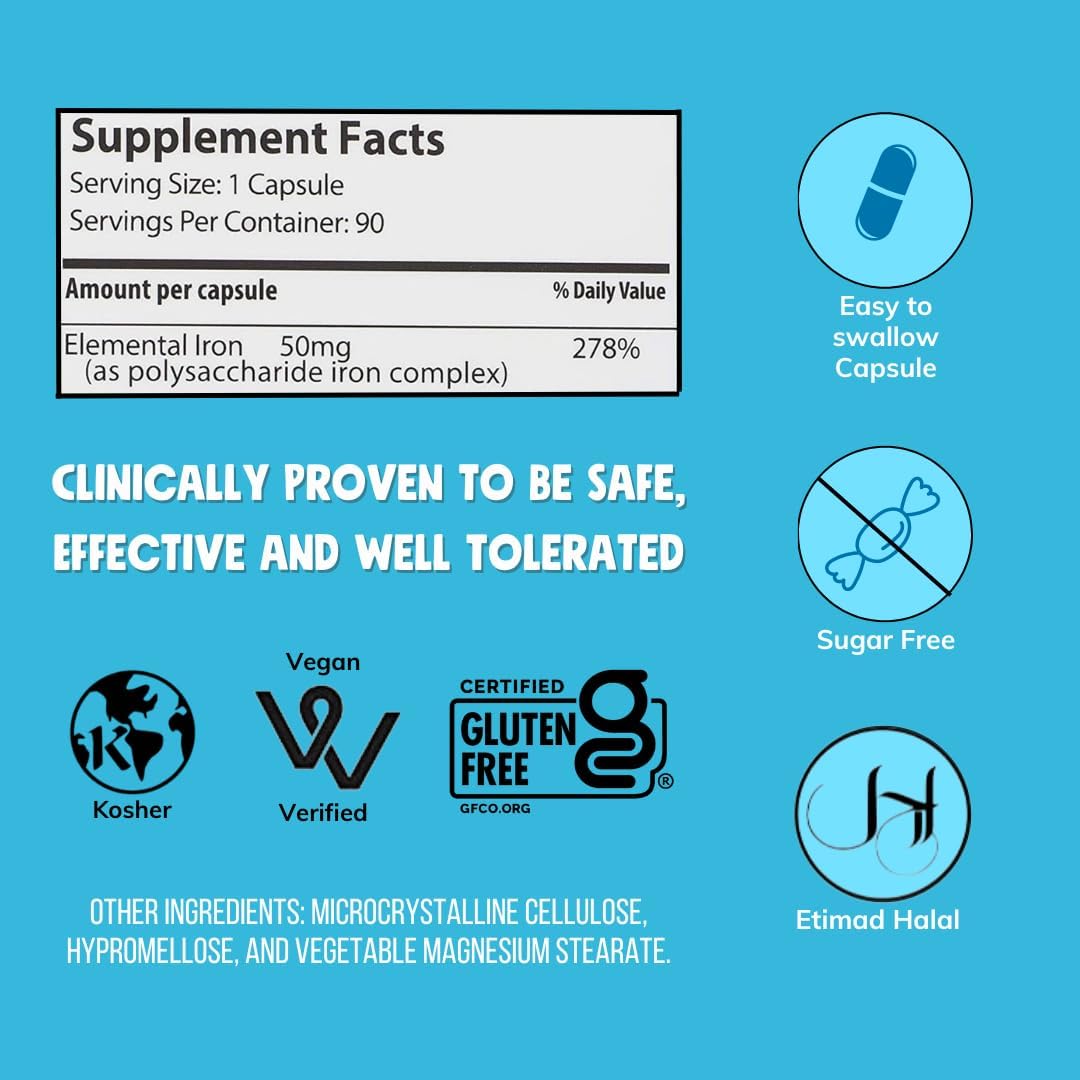NovaFerrum All Good | Iron Capsule Supplements for Adults | Anemia | 50mg of Iron | 90 Servings | Sugar Free | Vegan | Gluten Free