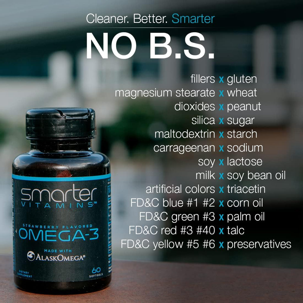 (3 Pack) Smarter Omega 3 Fish Oil, Berry Flavor, Burpless, Tasteless, 2000mg, DHA EPA Triple Strength Brain, Made with AlaskOmega®