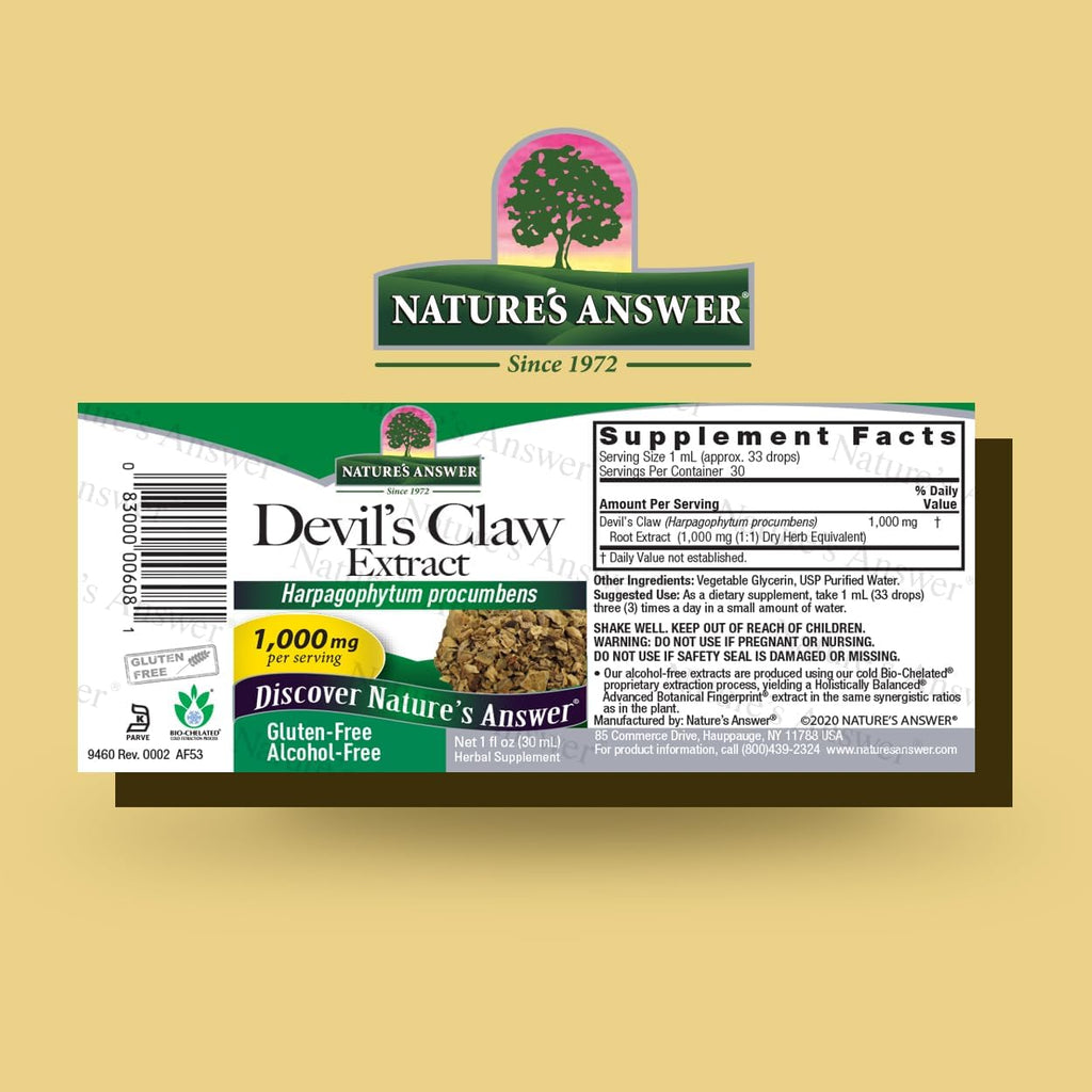 Nature's Answer Devil's Claw Root Alcohol Free Extract 1 Fluid Ounce | Supports Joint Function | Promotes Muscle and Bone Function