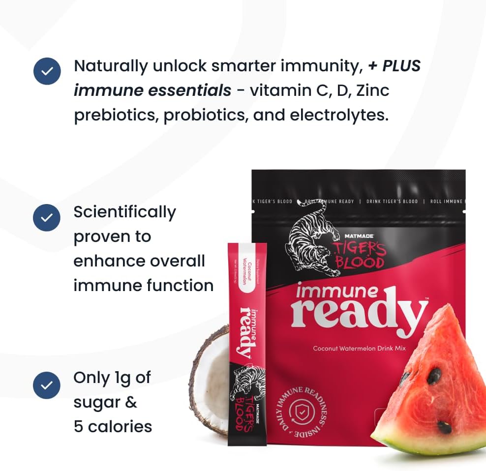 Immune Ready™ Electrolytes Powder Packets – Vitamin C Immune Support Drink Mix with Zinc, D3 & Beta Glucan – Low Sugar Hydration, Delicious Coconut Watermelon Flavor