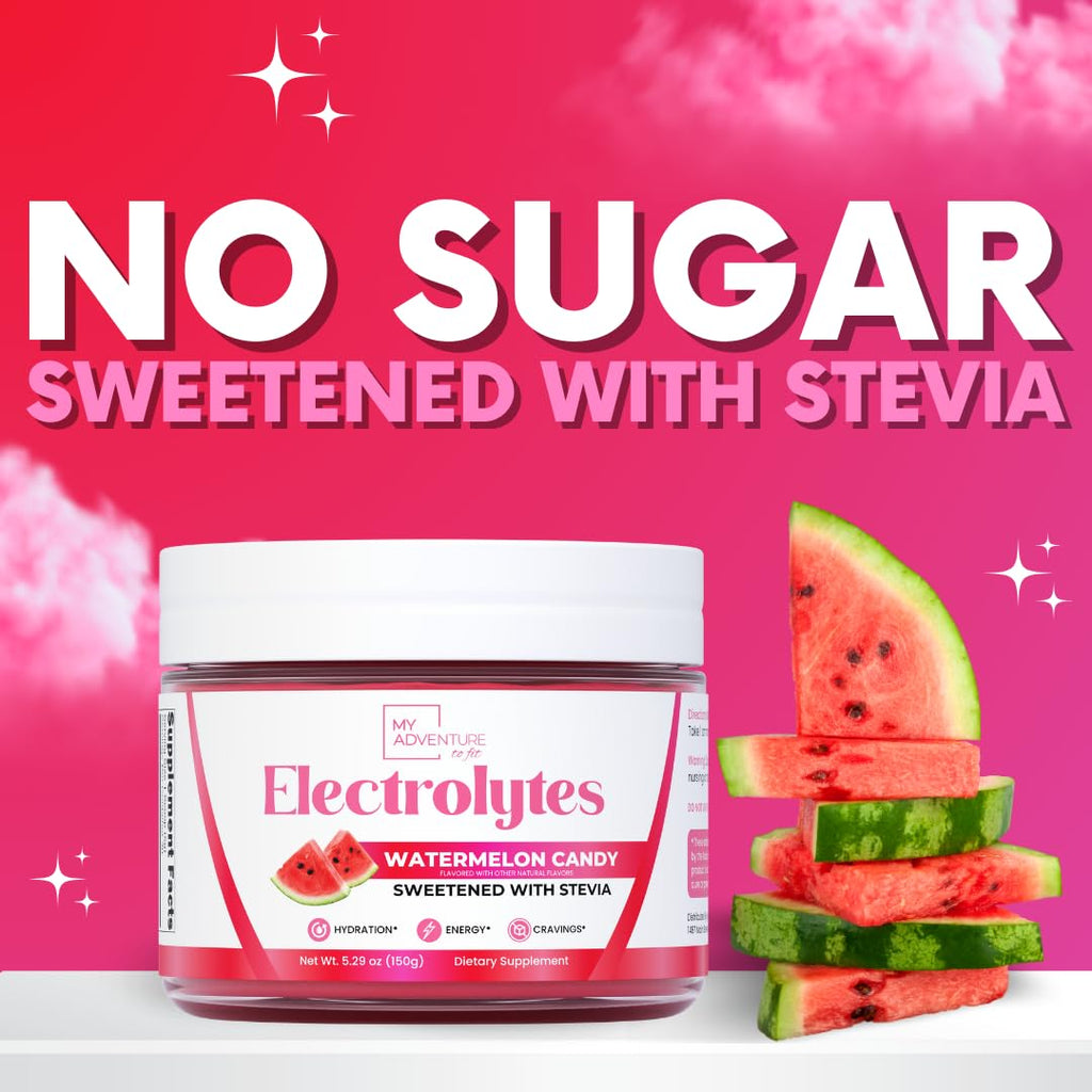 Zero Sugar - Watermelon Candy Electrolytes Powder - Refreshing Hydration - Caffeine Free Energy with All Natural Ingredients - Vegan, Keto and Paleo - Sugar Free Electrolytes Drink Mix - 30 Servings