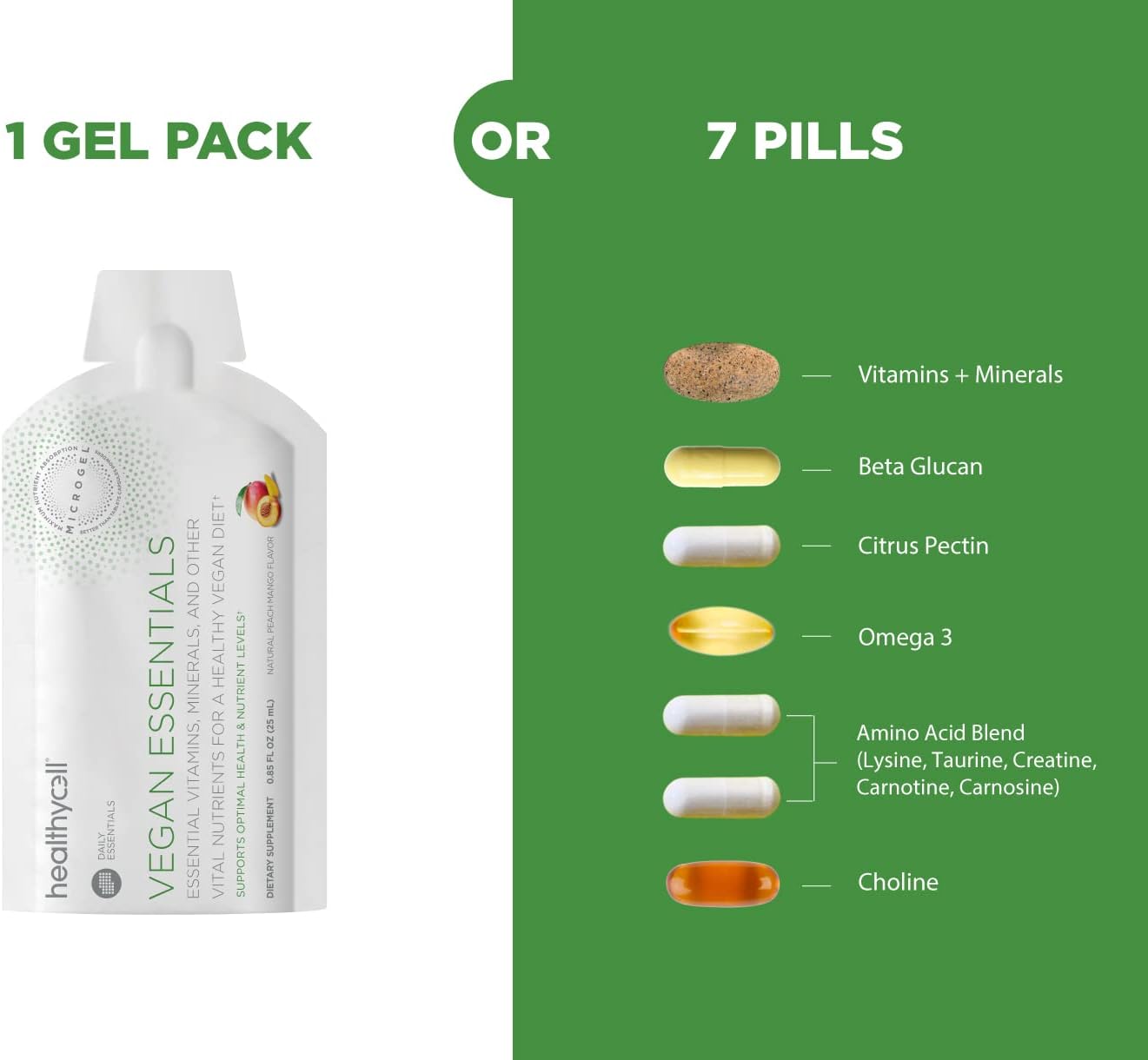 Healthycell Vegan Daily Multivitamin Liquid Supplement with Iron and Omega-3, 25+ Essential Vitamins, Minerals & Nutrients for Brain & Heart Health, Immune Support & Energy - 30 Gel Packs