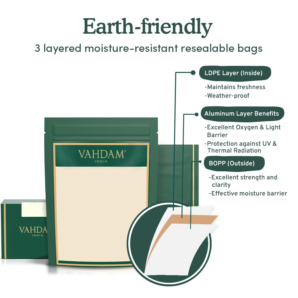 VAHDAM, Himalayan Pearls Green Tea Loose Leaf | 3.53 Oz (50 Cups) High Elevation Grown Green Tea Leaves From Himalayas | Pure Unblended Single Origin Green Loose Leaf Tea | Vacuum Sealed