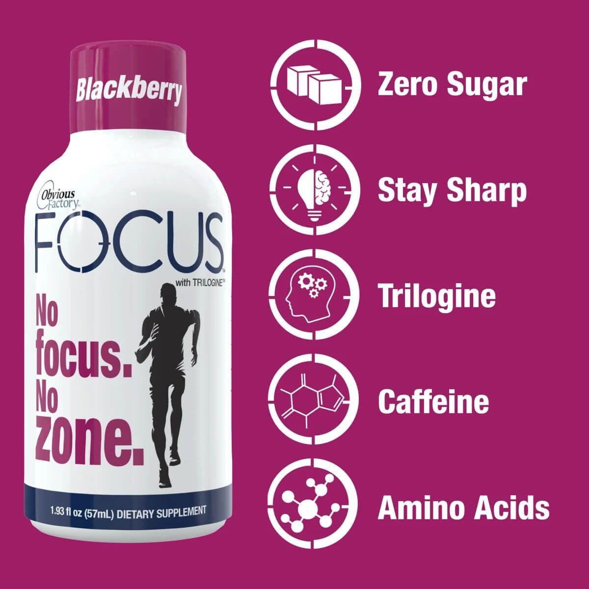 Focus Shots with Trilogine, Stay Sharp, Zero Sugar Energy Boost, Variety Pack, 24 Count (1.93 fl oz), Blackberry, Lemon Lime Flavors