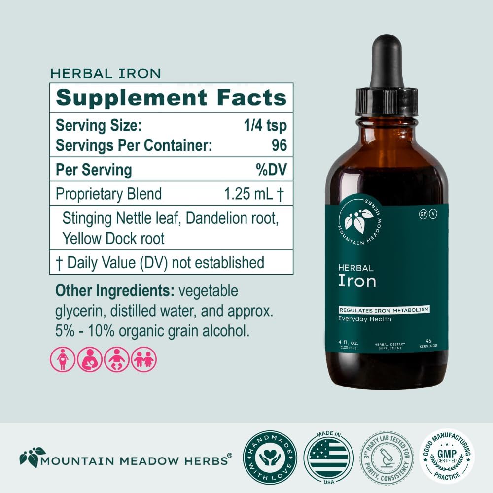 Mountain Meadow Herbs - Herbal Iron - 4 oz - Gentle Herbs to Support and Regulate Iron Metabolism and Absorption