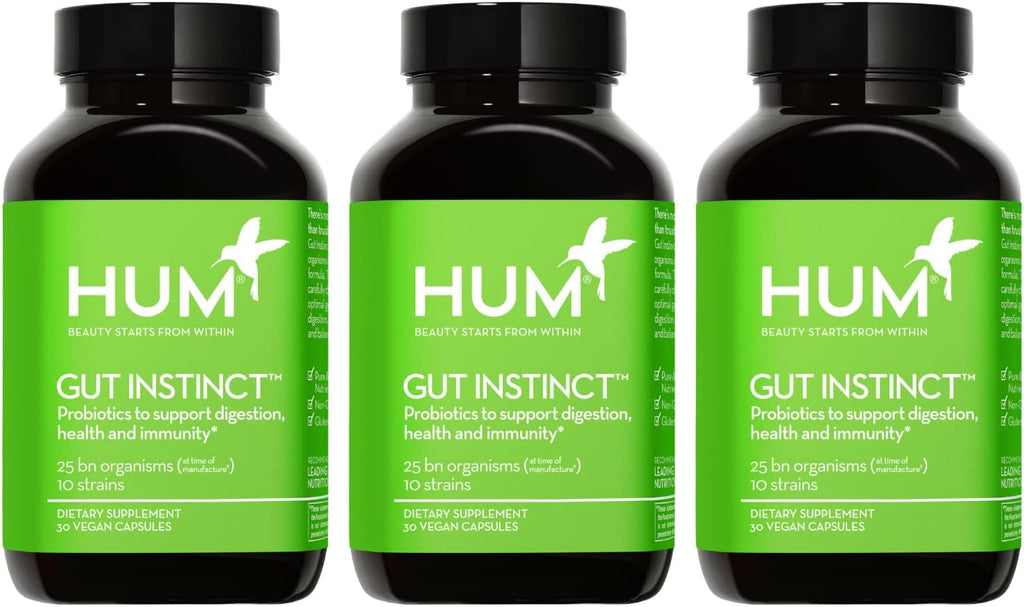 HUM Gut Instinct Daily Probiotics for Women and Men, Digestive Health, Lactobacillus, Bifidobacterium Strains for Immune Support, Probiotic Supplement for Healthy Gut Diversity, 90 Capsules