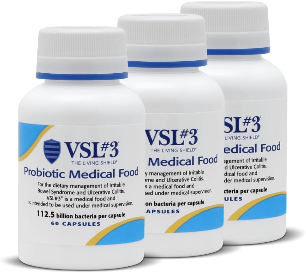 VSL #3® Probiotics for Digestive Health, IBS & UC Symptoms - 112.5B CFUs, High-Potency, Multi-Strain, Live, Refrigerated Probiotic, Medical Food for Gut Health Support in Men & Women, 180 Capsules