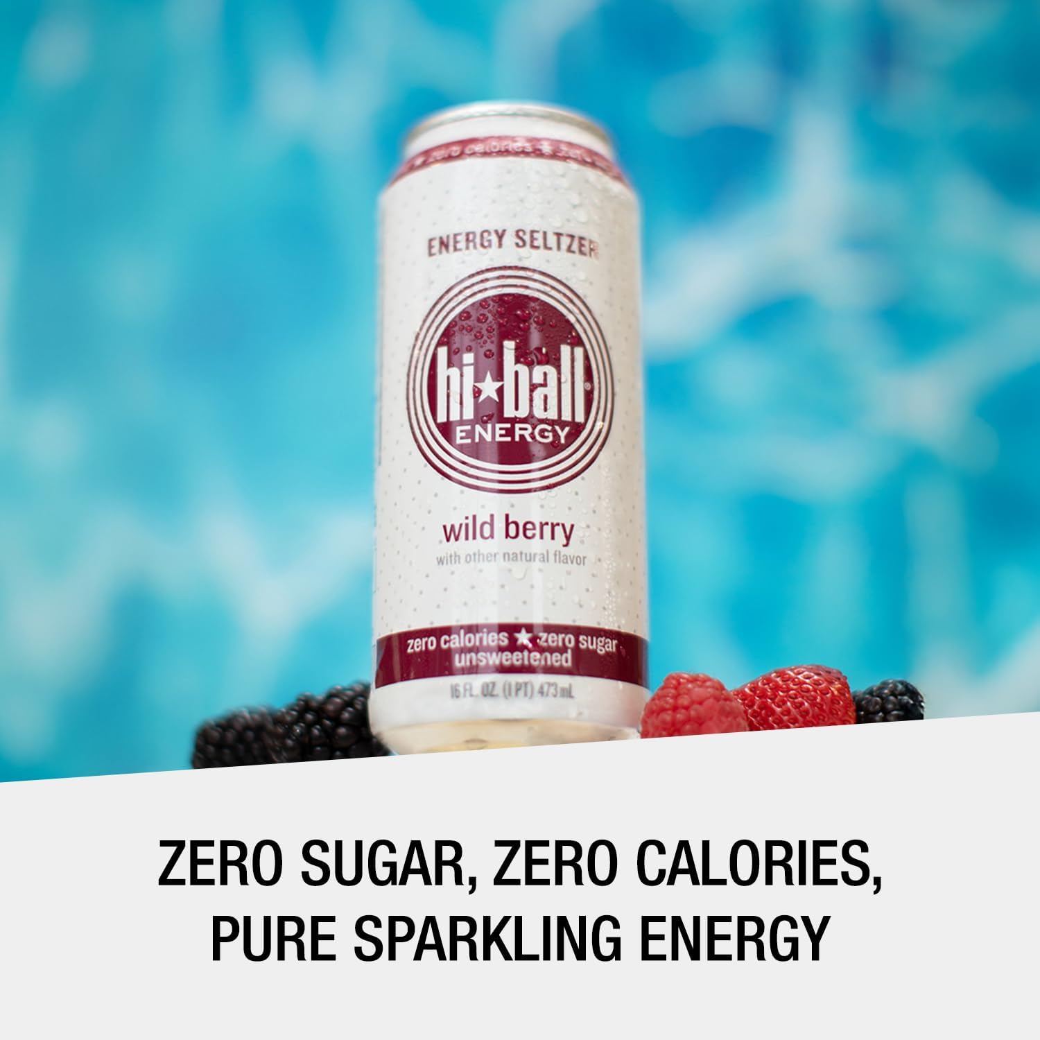 Hiball Clean Energy Drink - Wild Berry - Zero Sugar, Zero Calorie Sparkling Water with 160mg Organic Caffeine, 50mg Organic Ginseng, 50mg Organic Guarana and B Vitamins - 16 fl oz (8-Pack)