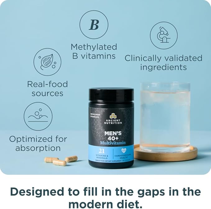 Ancient Nutrition Multivitamin for Men, Multi Men's 40+ Once Daily Vitamin Supplement, Magnesium, Methylated Vitamin A, B and K2, Supports Immune System, 90 Ct