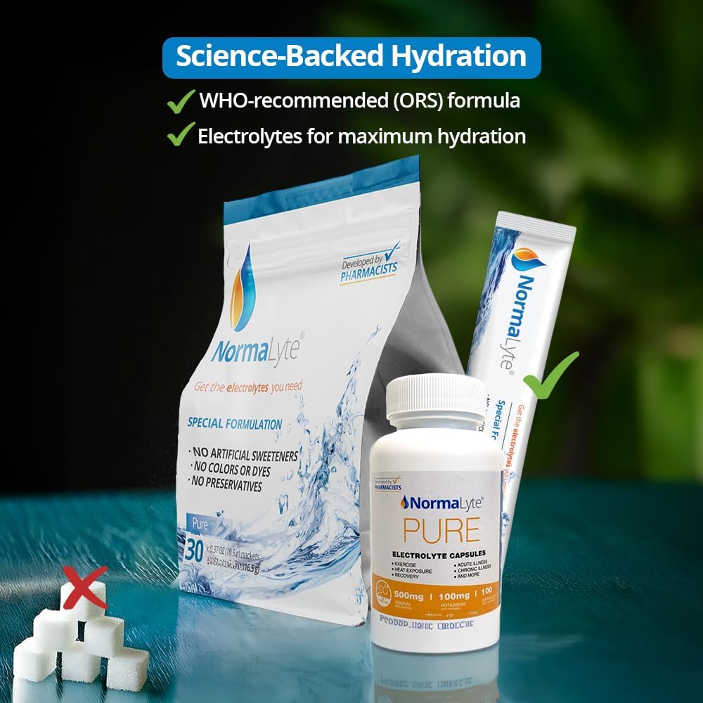NormaLyte Oral Rehydration Salts- Helps Dietary Management of POTS Syndrome Symptoms-1 Pouches - 30 Sticks (Yields 500mL per Pack)-Pure| Energy Supplements, Potassium Supplement, Dehydration Recovery