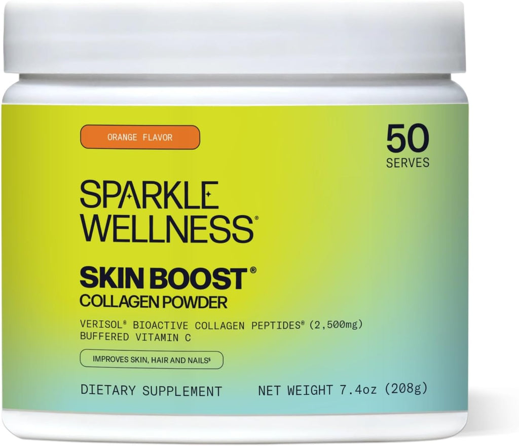 Sparkle Wellness Skin Boost (Orange) [50-Serves] | Collagen Powder Supplement with VERISOL Bioactive Hydrolyzed Collagen Peptides & Vitamin C to Improve Skin, Hair & Nail Health