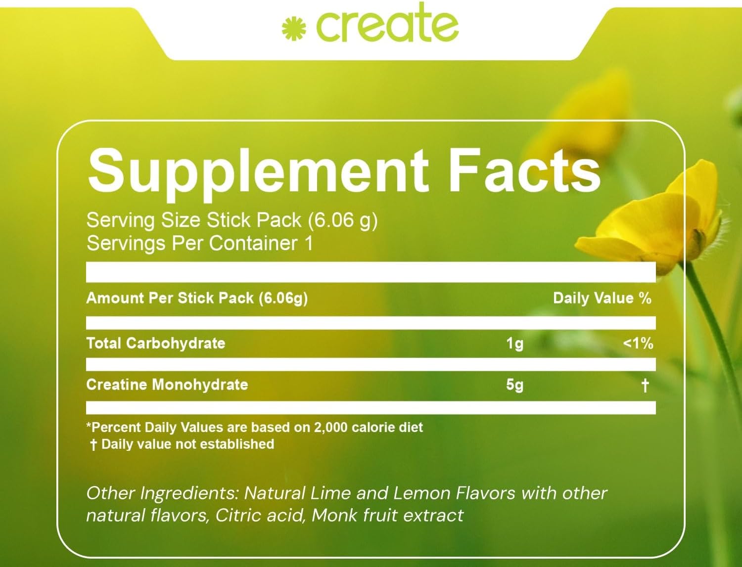 Create Single Serve Creatine Monohydrate Powder – 5g Creapure Creatine | Redefining Strength, Energy & Recovery | Sugar-Free, Vegan, Non-GMO | Lemon/Lime | 30 Packets