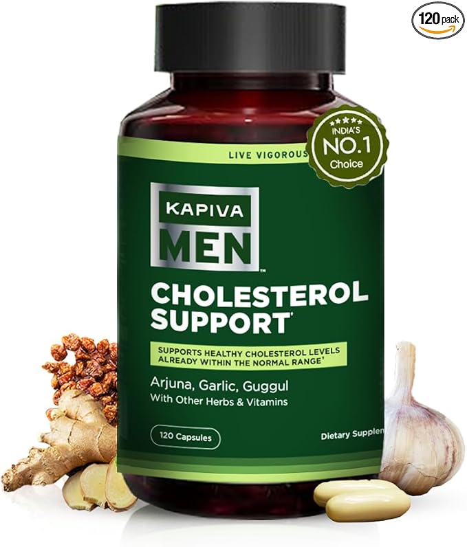 Kapiva Cholesterol Lowering & Heart Health Supplement | Plant Sterols, Niacin, Arjuna, Garlic & Guggul | Natural Herbal Vitamins for Healthy Cholesterol Support | 120 Capsules