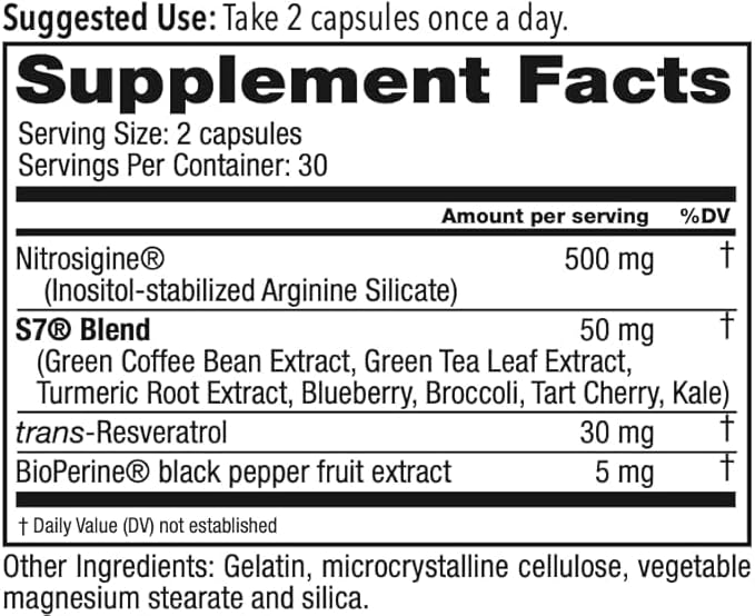 Juvenon BloodFlow-7 Nitric Oxide Supplements for Men & Women - Natural Nitric Oxide Booster with Nitrosigine® + S7® - Blood Flow & Circulation Support (5-Pack)