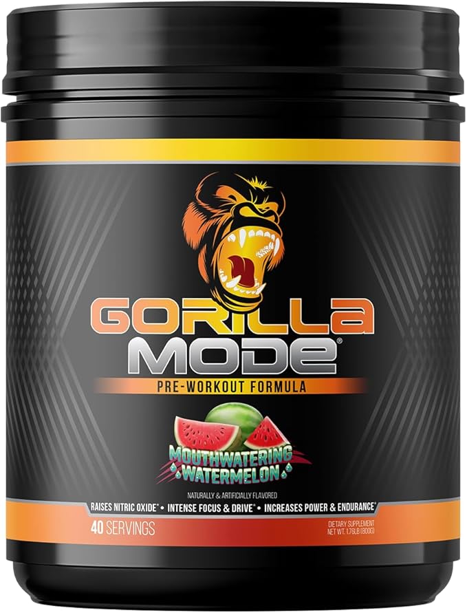 Gorilla Mode Pre Workout - Massive Pumps Laser Focus Energy Power - L-Citrulline, Creatine, L-Tyrosine, Betaine, Hydroprime, Alpha-GPC, 400mg Caffeine, Huperzine A - 800g (Watermelon)