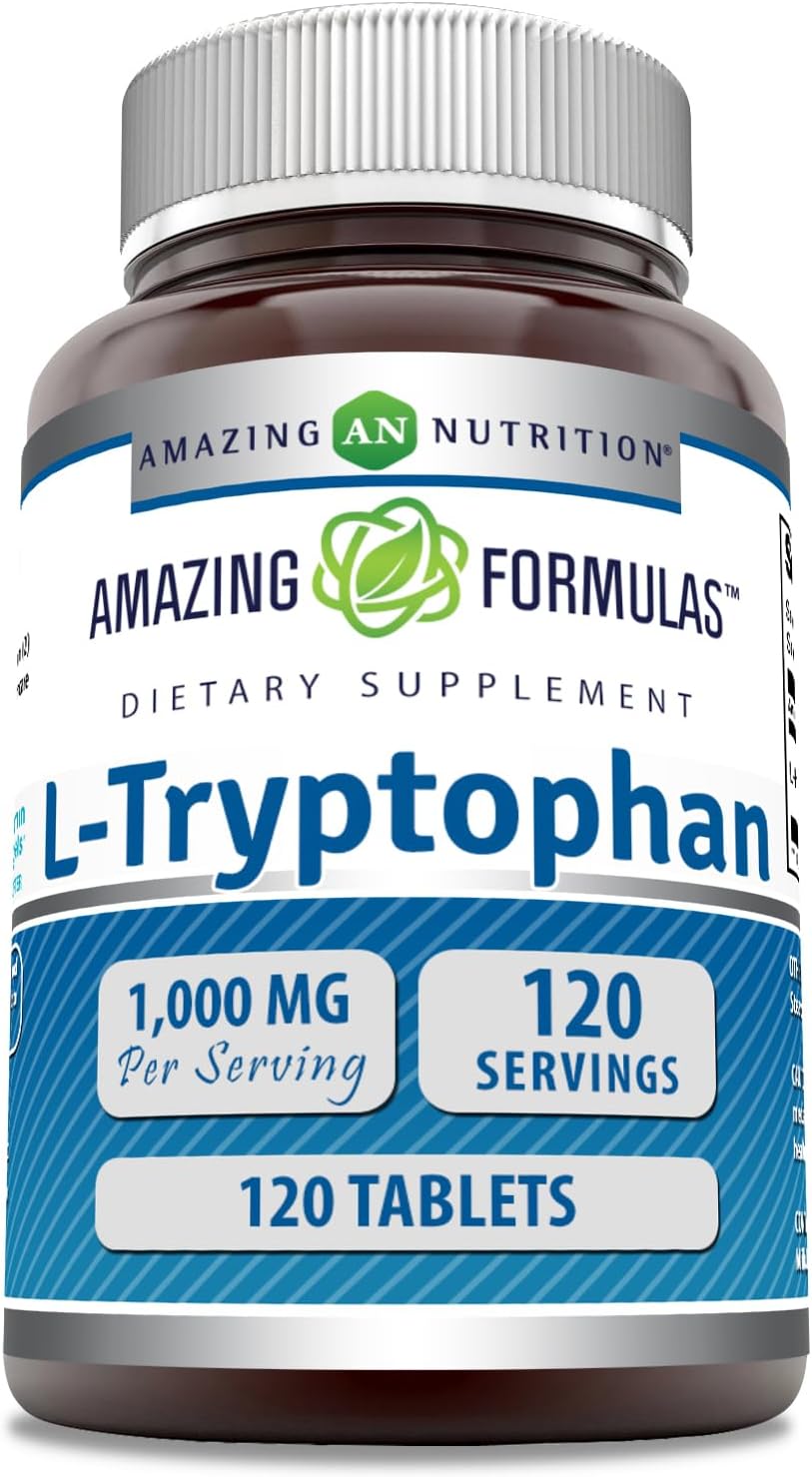 Amazing Formulas L-Tryptophan 1000mg Tablets Supplement | Non-GMO | Gluten Free | Made in USA (120 Count)