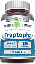 Amazing Formulas L-Tryptophan 1000mg Tablets Supplement | Non-GMO | Gluten Free | Made in USA (120 Count)