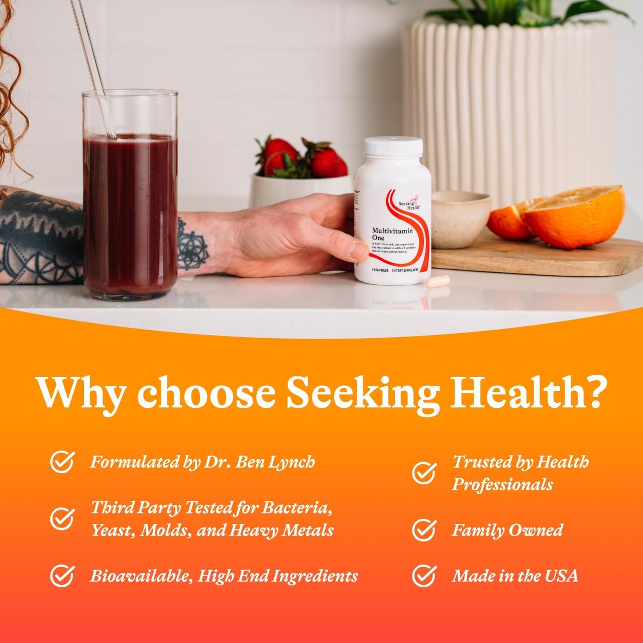 Seeking Health Multivitamin One, 1 a Day Multivitamin Supplement for Adults, Methyl B12 and Methylfolate, Vitamin A, Bioavailable Nutrients for Men and Women, Vegetarian (45 Capsules)