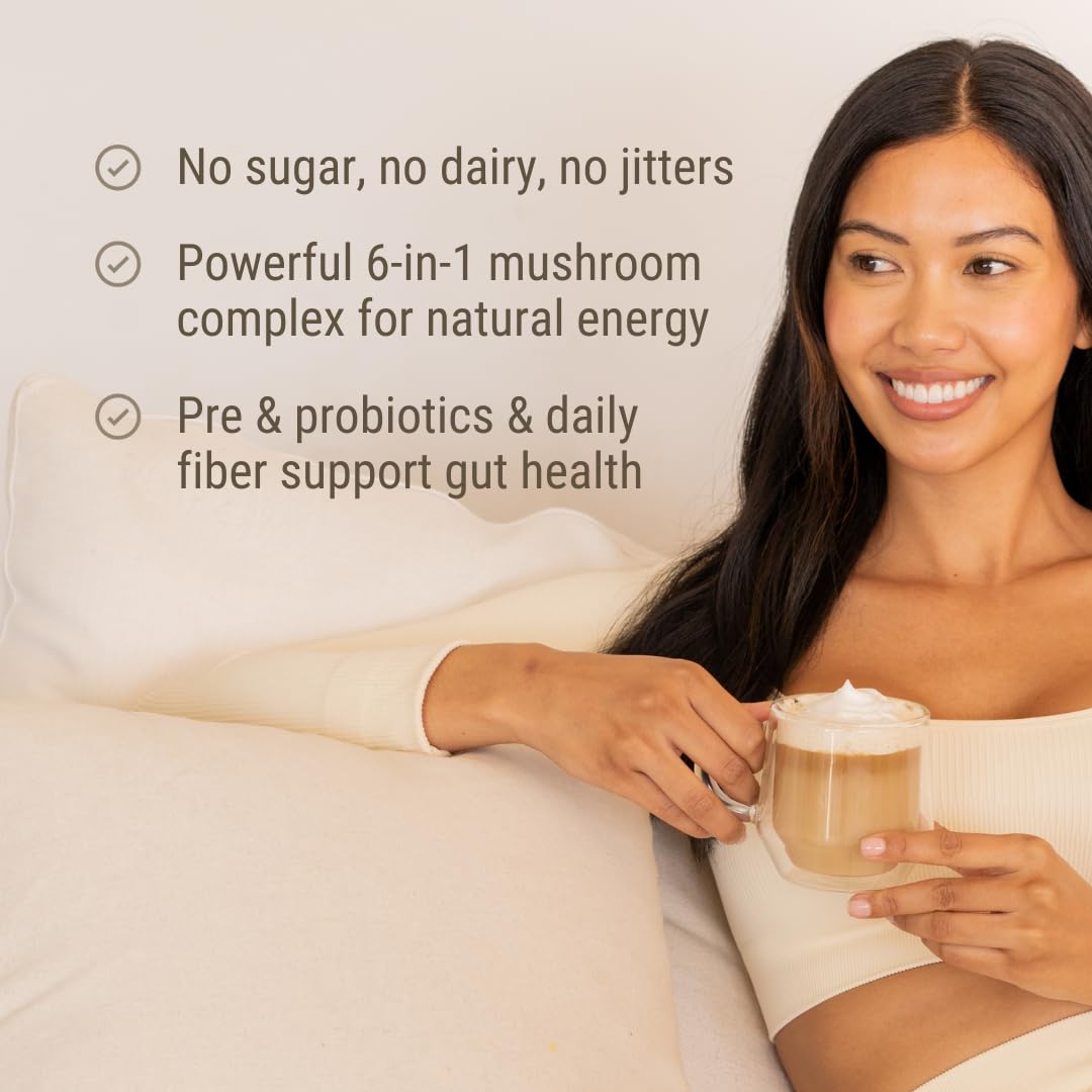 Beyond Brew Vanilla Latte Coffee Alternative - Mushroom Complex w/Lion’s Mane, Reishi, Cordyceps & Chaga for Sustained Focus, Energy & Immunity Support. Prebiotics & Probiotics Support Gut Health, 30