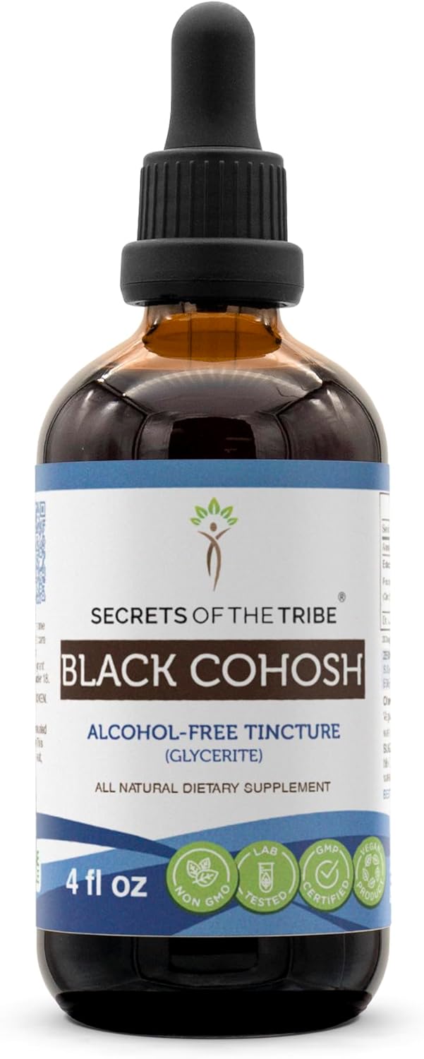 Secrets of the Tribe Black Cohosh Tincture Alcohol-Free Liquid Extract, Responsibly farmed Black Cohosh (Cimicifuga Racemosa) Dried Root (4 FL OZ)