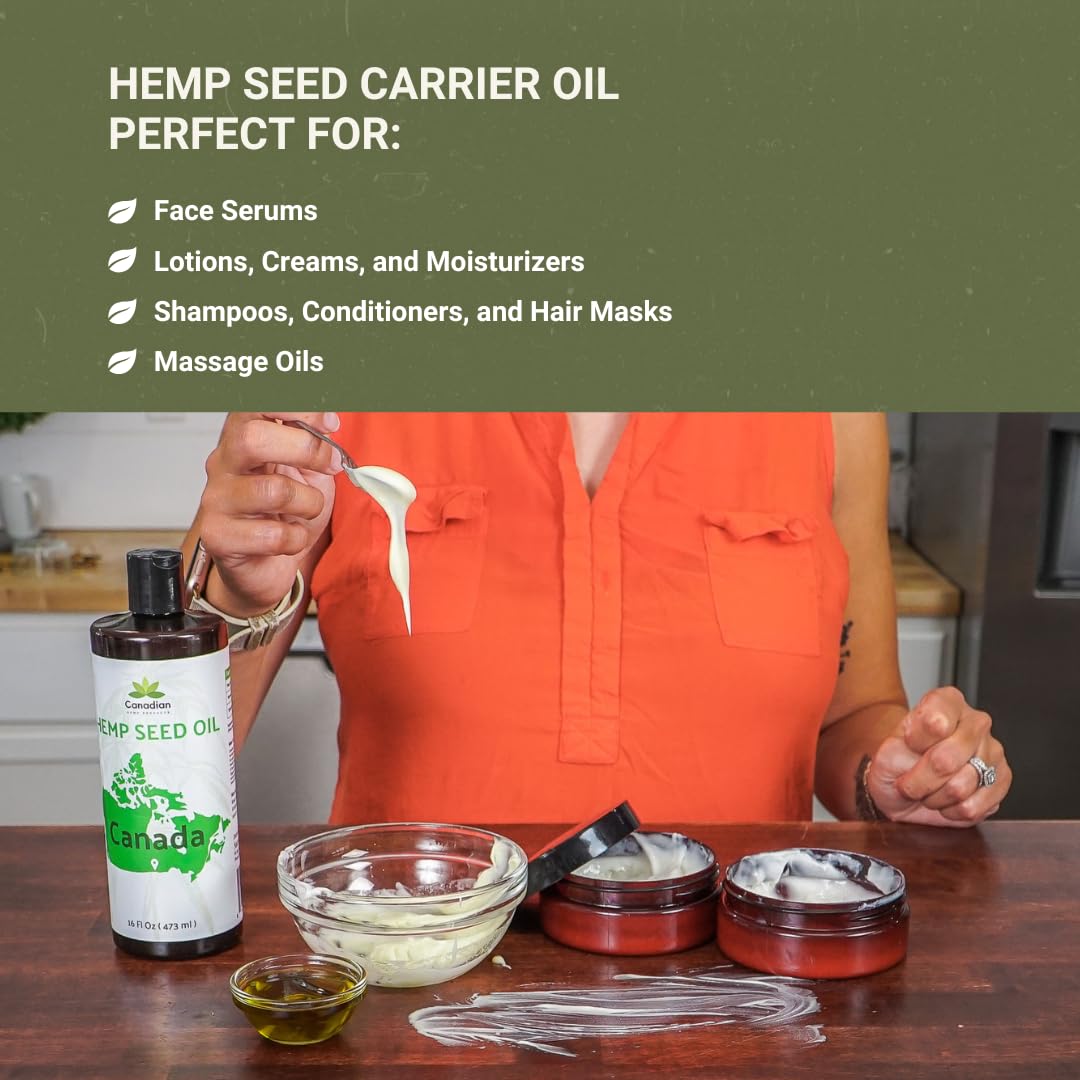 Hemp Seed Oil for Skin, Hair and Body Direct from Hemp Oil Canada - Cold Pressed Hemp Seed Oils - 16oz (Pack of 2)