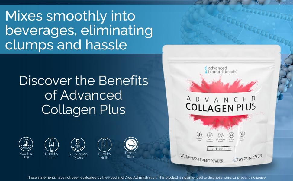 Advanced Collagen Plus Powder – 5 Types of Collagen (I, II, III, V, X) with Biotin & Chondroitin Sulfate – Supports Skin, Hair, Joints & Nails – Unflavored, Easy-Mix Formula