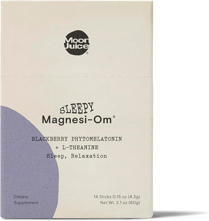 Moon Juice - Sleepy Magnesi-Om, BlackBerry - Sticks (14 Servings) - Support Sleep Fast & Deep - Plant Based Melatonin, Magnesium & L-Theanine - 100% Traceable - Vegan & Non GMO - 0.15 oz
