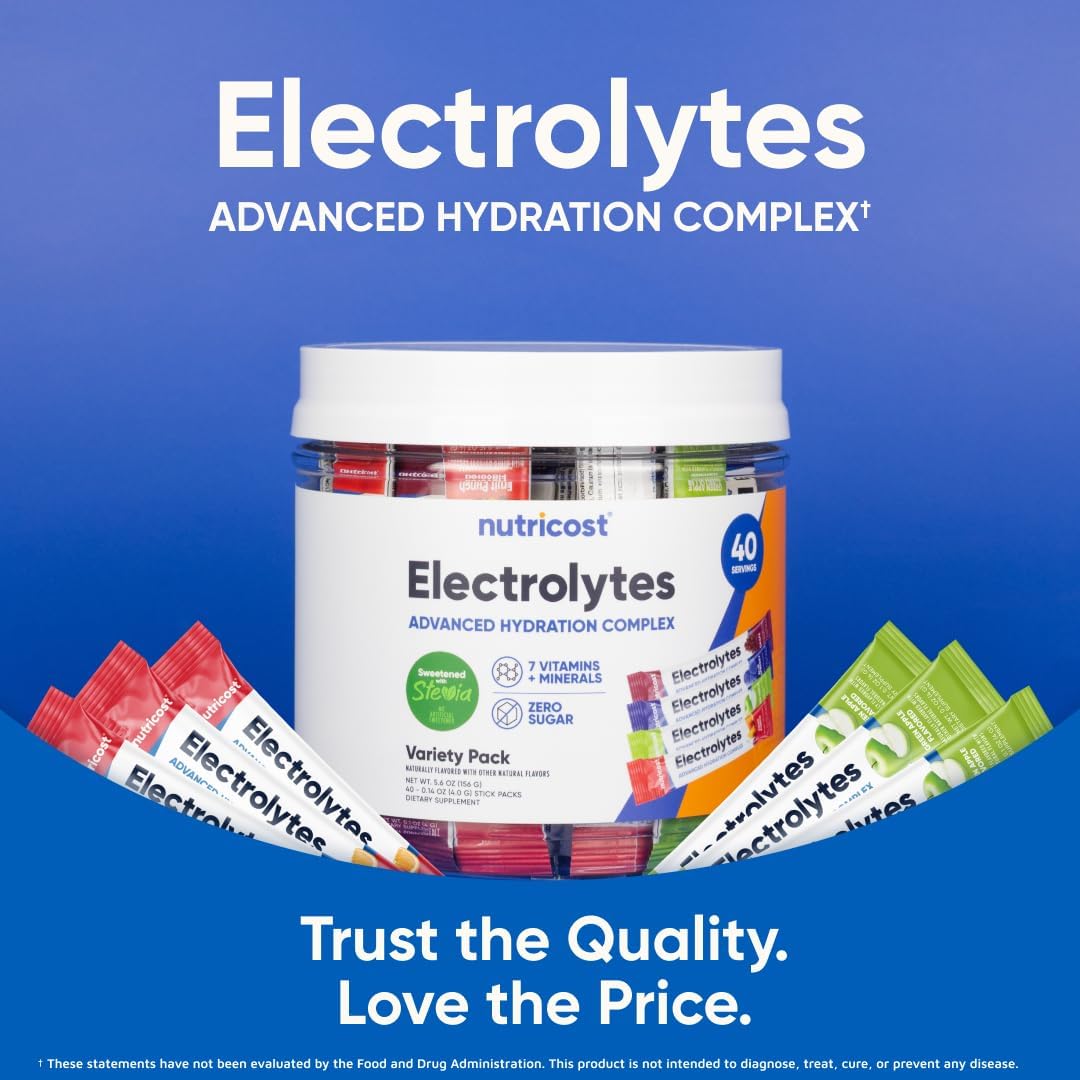 Nutricost Electrolytes Complex, Variety Pack Flavored, 40 Stickpacks - Advanced Hydration Complex
