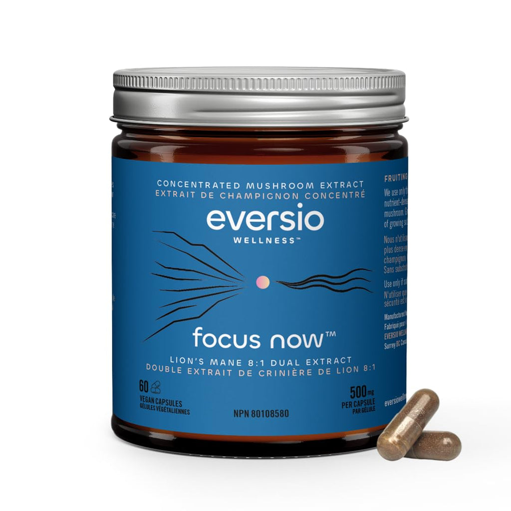 Eversio Wellness Organic Lion’s Mane Mushroom Supplement Focus Now - 8:1 Dual Extract, 500mg, 60 Vegan Capsules, >35% Beta-D-Glucans, Memory & Focus Support