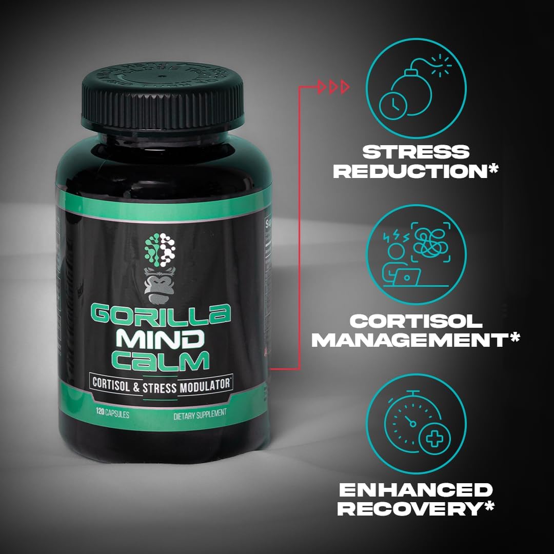Gorilla Mind Calm (120 Capsules) - Potent Relaxation & Stress Reduction | Cortisol & Stress Modulator | Enhanced Recovery
