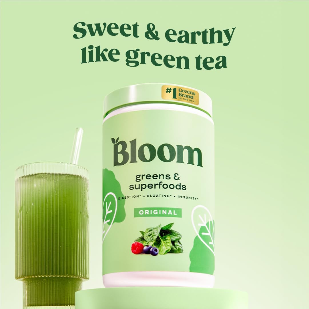 Bloom Nutrition Superfood Greens Powder, Digestive Enzymes with Probiotics and Prebiotics, Gut Health, Bloating Relief for Women, Chlorella, Green Juice Mix with Beet Root Powder, 60 SVG, Original