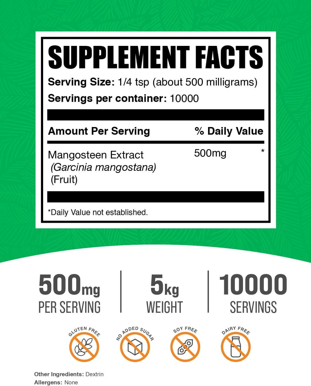 BulkSupplements.com Mangosteen Extract Powder - Superfood Supplement, from Mangosteen Fruit, Mangosteen Powder - Gluten Free, 500mg per Serving, 1kg (2.2 Pound) (Pack of 5)