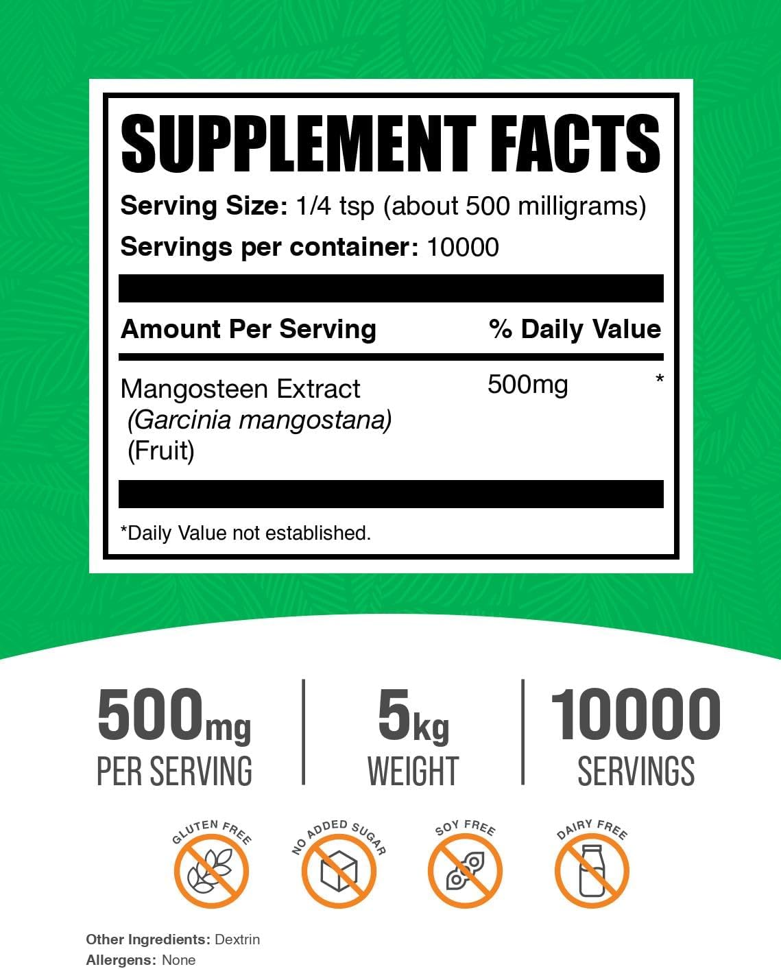 BulkSupplements.com Mangosteen Extract Powder - Superfood Supplement, from Mangosteen Fruit, Mangosteen Powder - Gluten Free, 500mg per Serving, 1kg (2.2 Pound) (Pack of 5)
