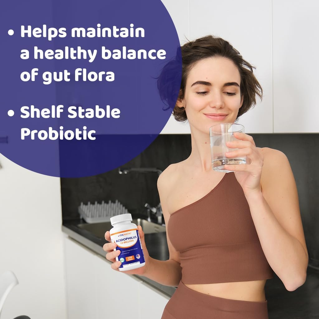 Vitamatic Acidophilus Probiotic - 10 Billion CFU - 5X Potency - Daily Probiotic Supplement, Supports Digestive Health - 120 Tablets (Pack of 2)