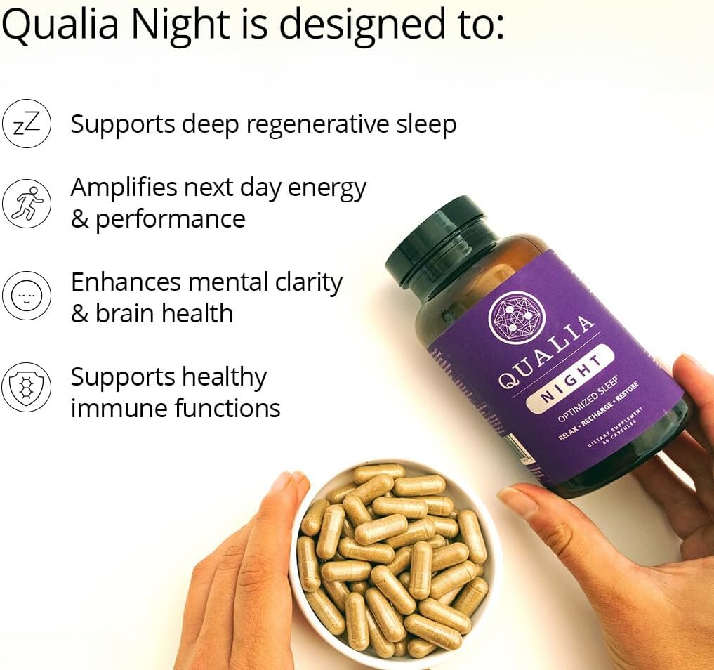 Qualia Night Sleep Aid | Non-Habit Forming | Science-Backed Supplement for Deep Refreshing Sleep | Melatonin-Free, Vegan, Non-GMO, Gluten-Free 80 Count | (1 Month Supply)