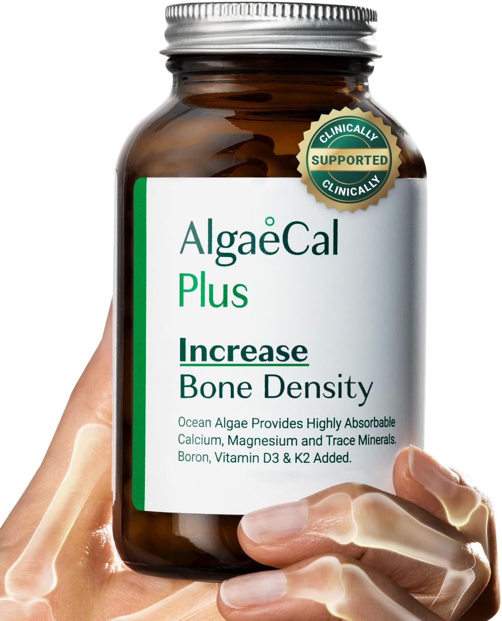 ALGAECAL Organic Red Algae Calcium Supplement for Bone Density, Vitamin K2 MK7 (100mg), Vitamin D3 (1600 IU), Magnesium (350mg) & Trace Minerals & Strength, Easy to Swallow, 120 Veggie Caps